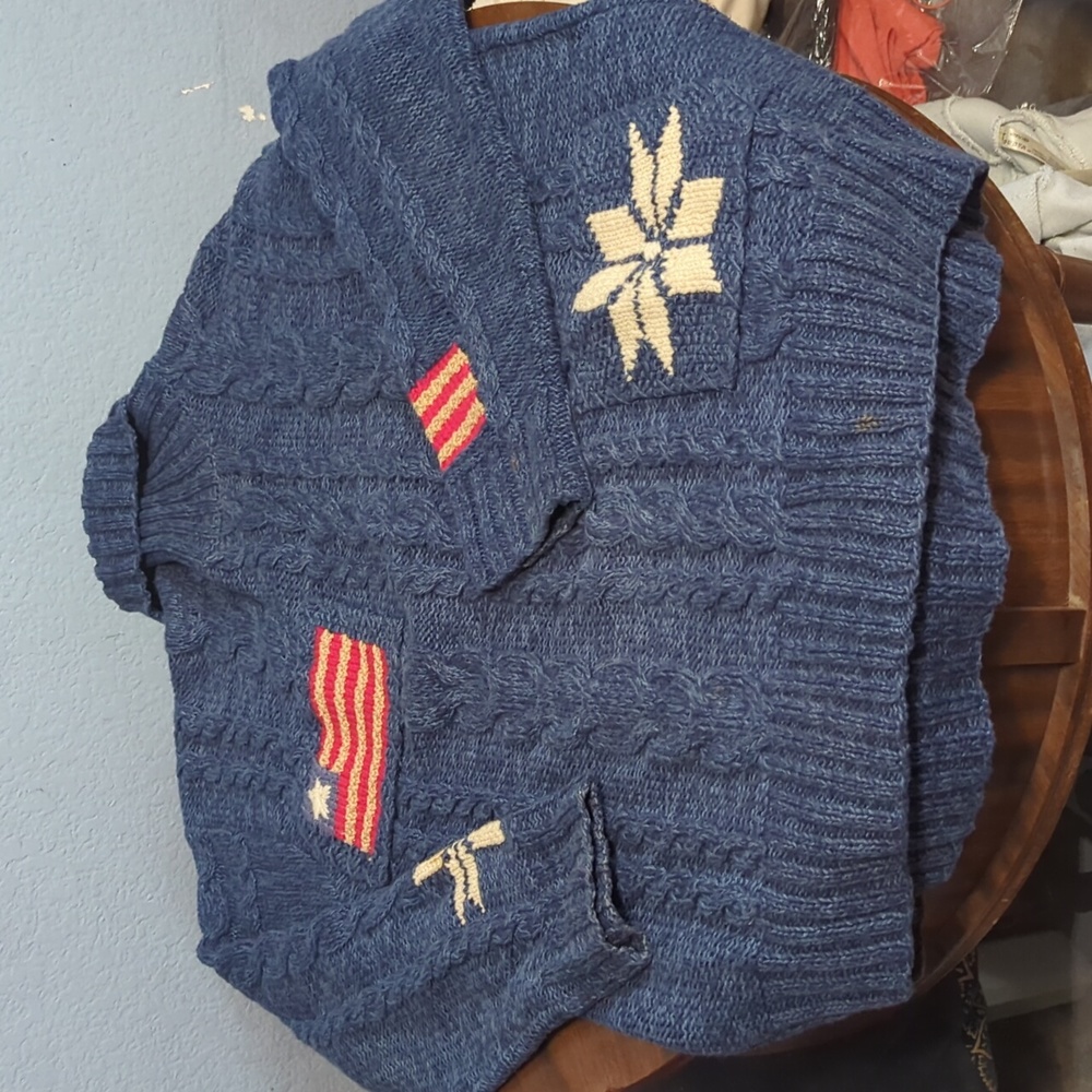 Vintage Hand Knit Christmas Sweater with American Flag Motif